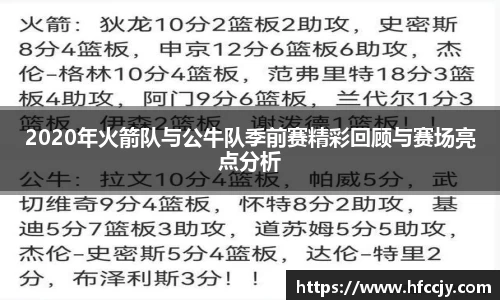 2020年火箭队与公牛队季前赛精彩回顾与赛场亮点分析