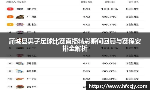 蒲城县男子足球比赛直播精彩瞬间回顾与赛程安排全解析